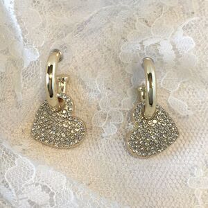 Sugarfix Rhinestone Heart Hoop Earrings Pierced, Coquette girl Sweetheart Hoops